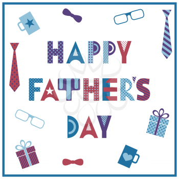 Happy Fathers Day greeting card. Trendy geometric font. Text and objects isolated on white background.