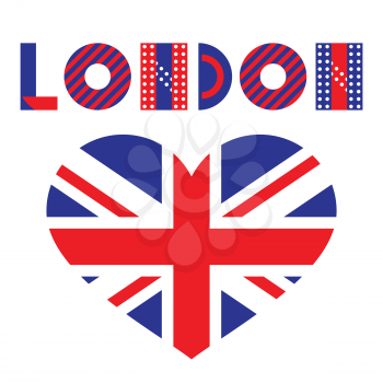 Word London and heart - Flag of the Great Britain. Trendy geometric font. Text and heart isolated on a white background.