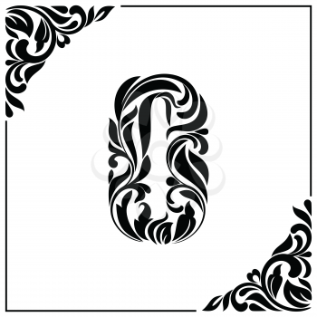 The letter O. Decorative Font with swirls and floral elements. Vintage style