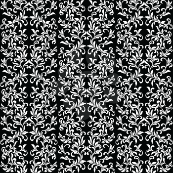 Seamless pattern. Ornate Damask ornament on a black background. Ideal for textile print and wallpapers.