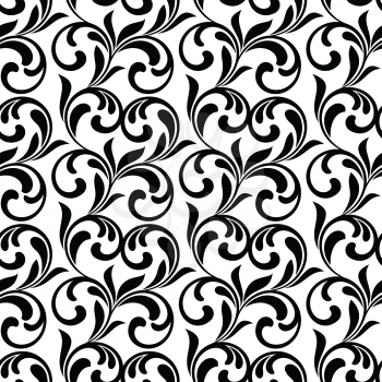 Seamless pattern. Swirls and foliage isolated on a white background. Ideal for textile print and wallpapers.