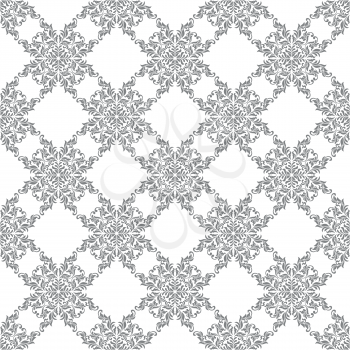 Seamless pattern with ornate Damask ornament on a white background. Design of curls and plant elements. Ideal for textile print and wallpapers.