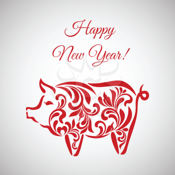 Pig, symbol of 2019 on the Chinese calendar. Happy new year. Pig made of floral ornament