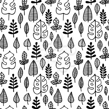 Seamless pattern. Leaves of various plants isolated on white background. Texture for print, wallpaper, home decor, textile, package design