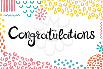 Congratulations. Hand drawn lettering. Background with abstract hand drawn textures. Suitable for banner or card