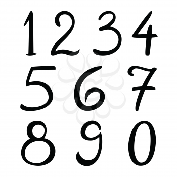 Numbers set in hand drawn calligraphy style. Vector numbers isolated on white background.