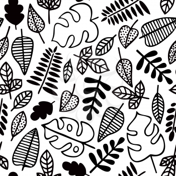 Seamless pattern. Leaves of various plants isolated on white background. Texture for print, wallpaper, home decor, textile, package design