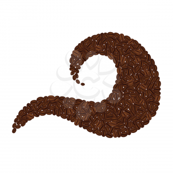 Wave made from coffee beans isolated on white background