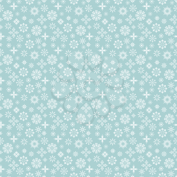 Seamless pattern. Different white snowflakes on a light blue background. Winter texture for print, wallpaper, home decor, textile, package design, invitation or website background.