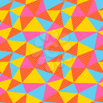 Seamless pattern. Bright colored triangles with different textures. Texture for print, wallpaper, home decor, textile, package design