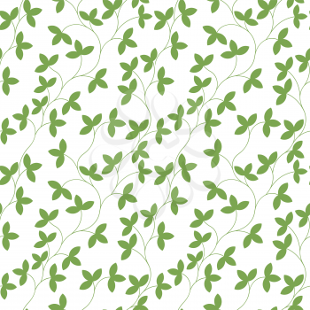 Seamless pattern. Thin green delicate twigs with leaves isolated on white background. Texture for print, wallpaper, home decor, textile, package design