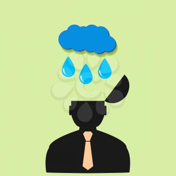 Flat vector icon man and rain clouds.
