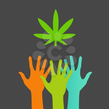 Hands Reaching for a marijuana leaf eps.