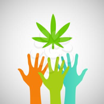Hands Reaching for a marijuana leaf eps.