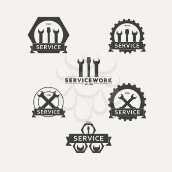 Set of simple vector emblems workshop maintenance.