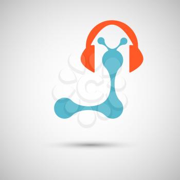 vector blue with headphones on white background.