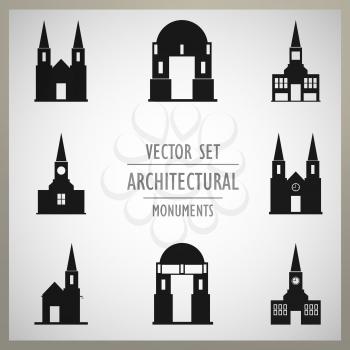 Set of vector architectural monuments old Europe.