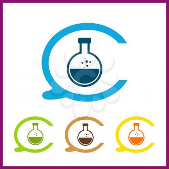 Vector icon simple laboratory flask with liquid.