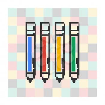 Vector pixel icon pen on a square background.