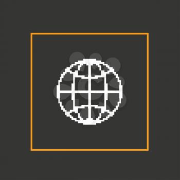 Simple dark pixel icon planet. Vector design.