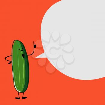 Vector green cucumber talking on a red background.