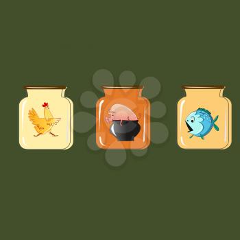 Set of containers for preservation. Vector design.