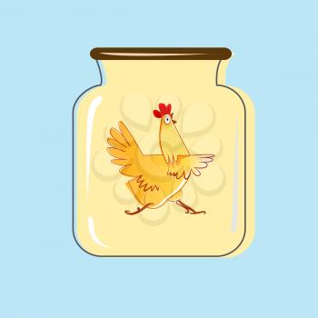 Glass jar with canned chicken. Vector design.