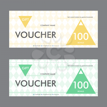 Template gift voucher with triangular elements. Beautiful design certificate.