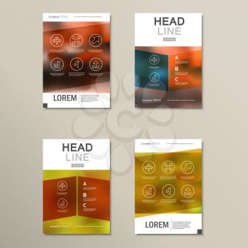 Business brochure design vector template in A4 size, with blur background.