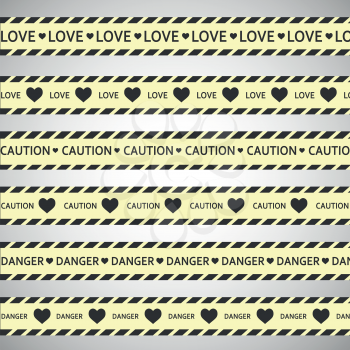 Simple vector warning tape love content on a gray.
