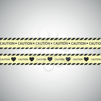Simple vector warning tape love content on a gray.
