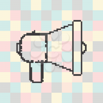 Vector pixel icon megaphone on a square background.