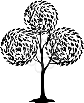 Abstract tree with round crown, black contour on white background. Vector