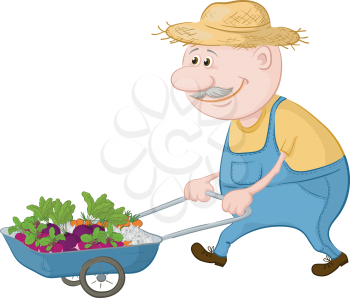 Men gardener driven truck with fresh vegetables. Vector illustration