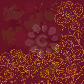 Abstract floral background, pattern with outline symbolical flowers. Vector
