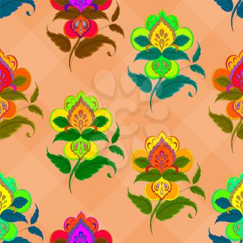 Abstract seamless floral background, pattern with symbolical flowers. Vector