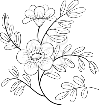 Abstract symbolical flower, monochrome contours, isolated. Vector