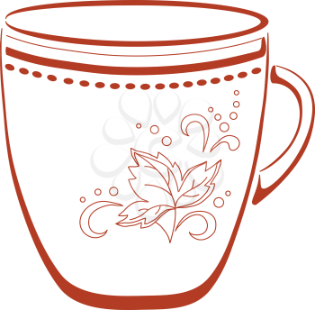 China cup with a pattern from circles and leaf, pictogram. Vector