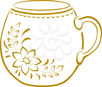 China cup with a pattern from a flower and leaves, pictogram