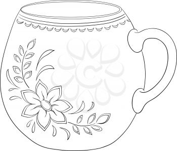 China cup with a pattern from a flower and leaves, contour