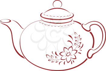 China teapot with a pattern from a flower and leaves, pictogram