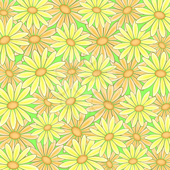 Abstract floral background, orange and yellow flowers on a green background. Vector