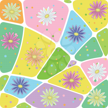 Seamless pattern, colorful flowers on abstract background. Vector