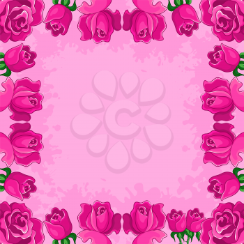 Floral background, frame from flowers red roses. Vector