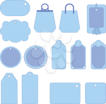 Set of blue labels and tags isolated on white background. Vector