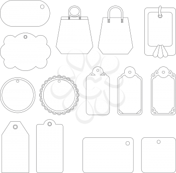 Set Labels and Tags, Monochrome Contours on White Background. Vector