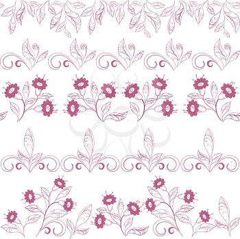 Abstract seamless floral pattern, contours on white background. Vector