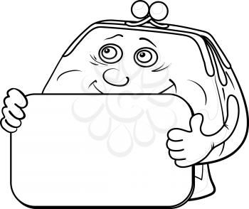 Smiling money purse with a plate for your text, contours. Vector