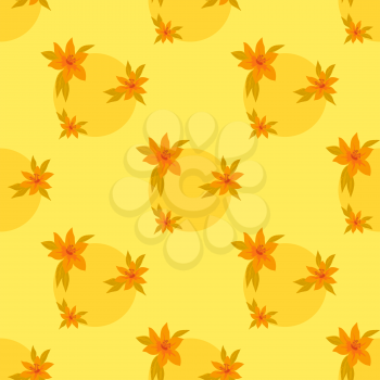 Seamless Background, Circles, Balloon Flowers and Leaves. Vector