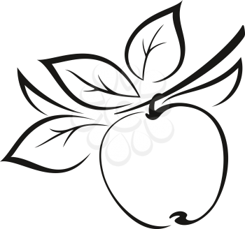 Symbolical Fruit, Apple on a Branch with Leaves Monochrome Black Pictogram Isolated on White Background. Vector